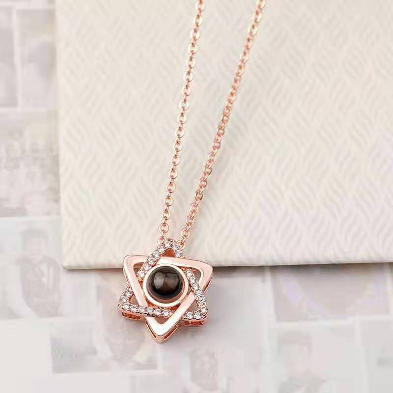 Personalized hexagonal Star Flower Photo Necklace