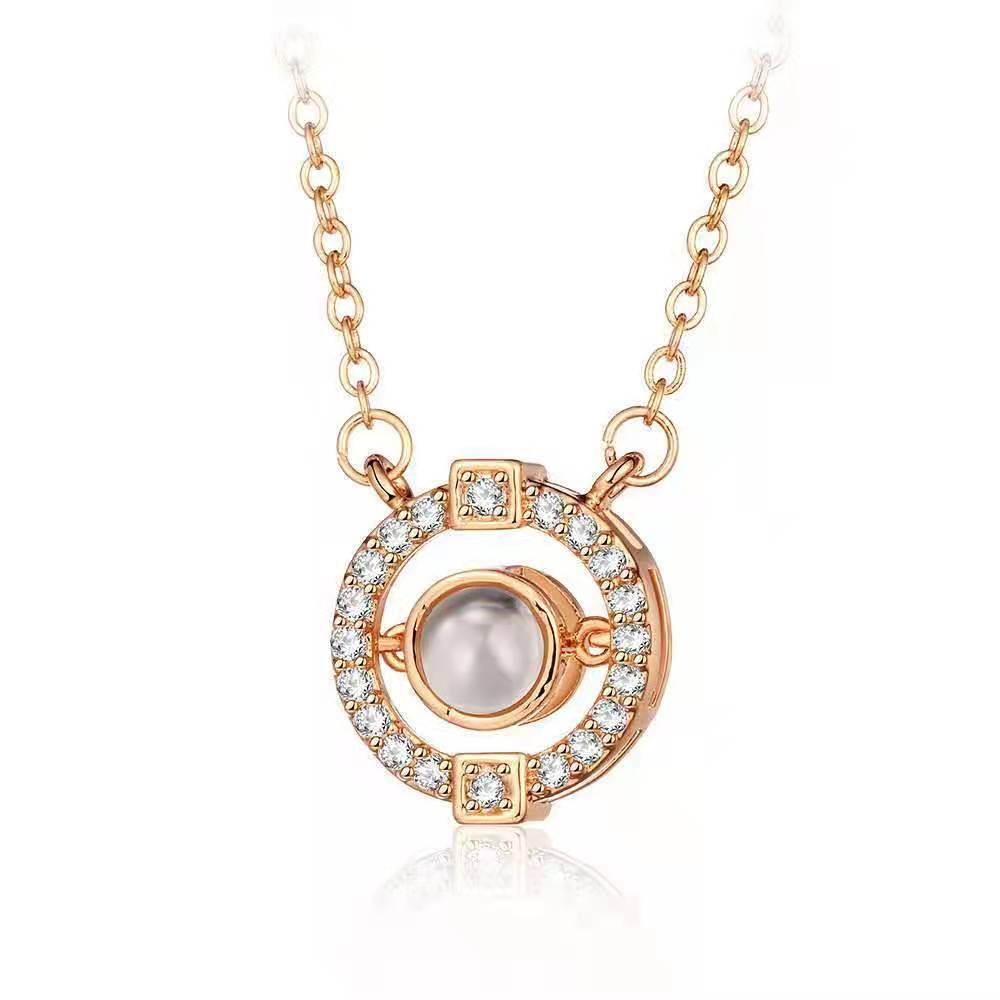 Personalized Round Diamond Set Photo Necklace
