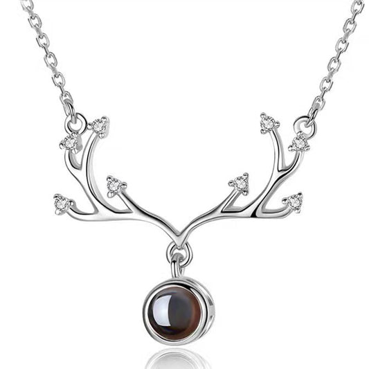 Personalized diamond set antler photo Necklace
