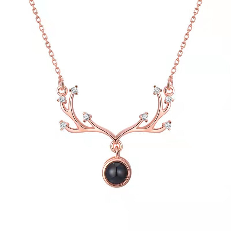 Personalized diamond set antler photo Necklace