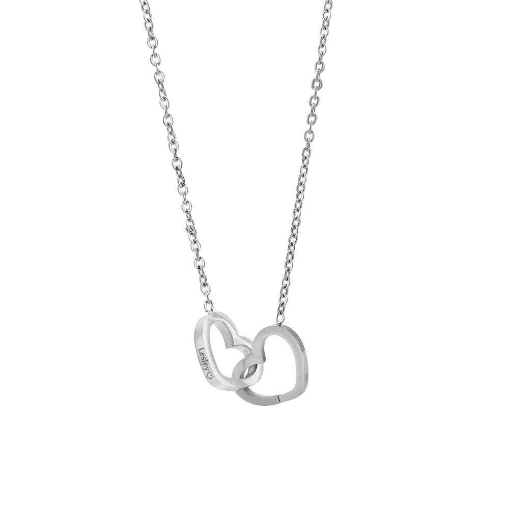 Personalized Lettering Double Heart Necklace