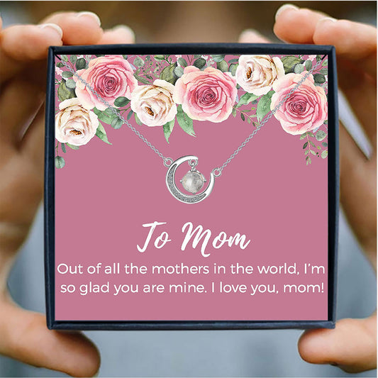 Crystal moon necklace gift for mom