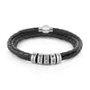Custom silver beaded triple leather bracelet