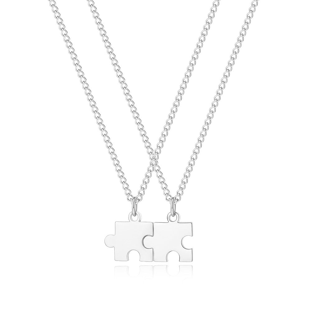 Personalized Couple Engraved Name Puzzle Necklace