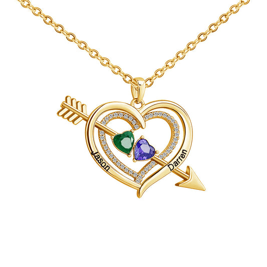 Personalized Engraved Cupid's Arrow Necklace with Birthstone