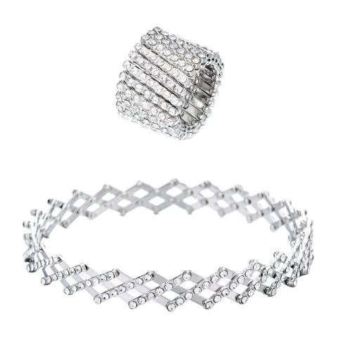 Magic Ring Seven-row Diamond Telescopic Ring Transforms into Bracelet A Dual-purpose Transformable Ring