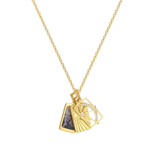 Custom Double Photo Necklace - 3-Layer Copper Pendant with Egyptian Sun and Star-Moon Design, Holds 2 Photos - Memorial Jewelry