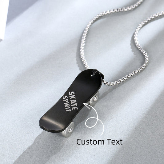 Custom Name Engraved Skateboard Pendant Necklace with Spinning Wheels