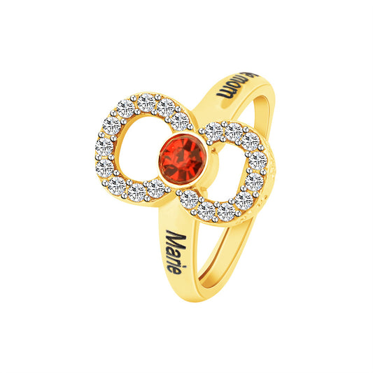 Pensonalized Infinite Ring with Zircon inlay and Birthstone - Custom Dual Name Engraved Copper Band - Couple Promise Jewelry