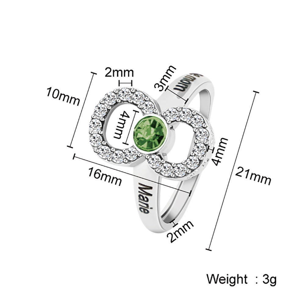 Pensonalized Infinite Ring with Zircon inlay and Birthstone - Custom Dual Name Engraved Copper Band - Couple Promise Jewelry