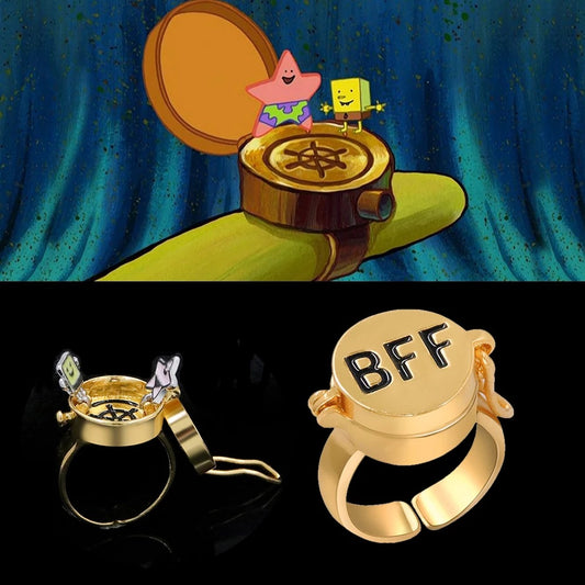 Custom SpongeBob and Patrick Spin Ring - Adjustable Fun Cartoon Ring with Personalized Photo Engraved - Best Friend Gift