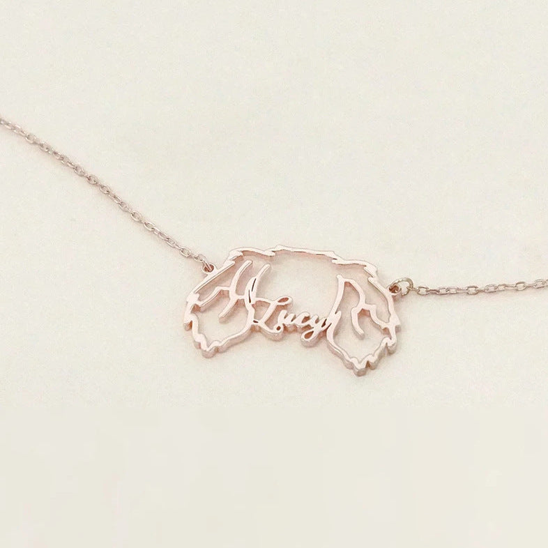 Custom Pet Ear and Name Necklace - Personalized Dog or Cat Ear Pendant with Engraved Text - Stainless Steel Necklace for Pet Lovers