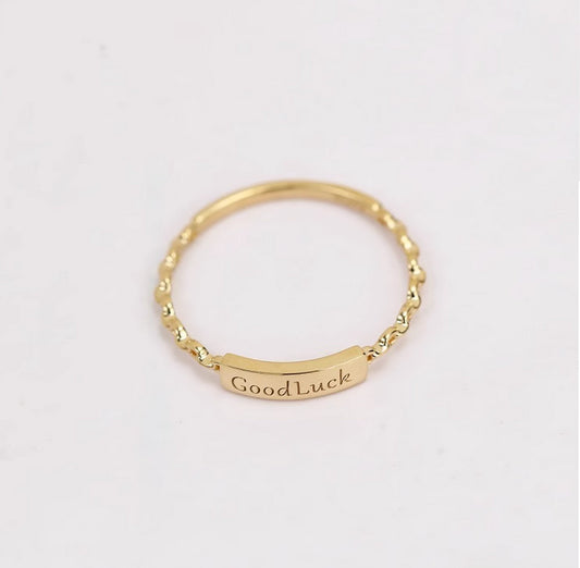 Minimalist Square Chain Ring - Personalized Engraved S925 Sterling Silver Plated 18K Gold - Dainty Geometric Jewelry - Stackable Ring for Women