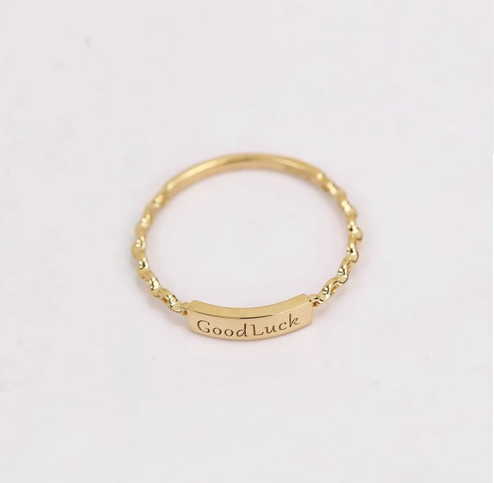 Minimalist Square Chain Ring - Personalized Engraved S925 Sterling Silver Plated 18K Gold - Dainty Geometric Jewelry - Stackable Ring for Women