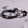 Custom Engraved Leather Bracelet for Men - Personalized Name Beads and Photo Charm - Braided Rope Cuff with Stainless Steel Clasp - Unique Mens Gift