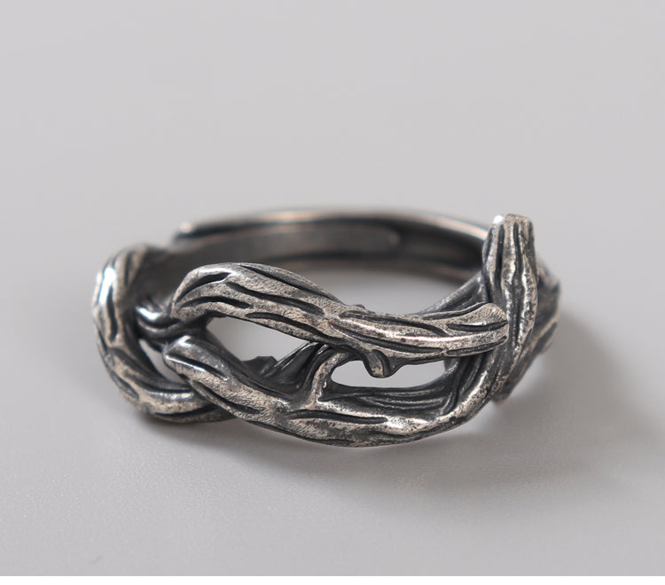 Handmade 999 Silver Ring - Custom Engraved Name Driftwood Ring with Organic Texture & Artisan Aging - Symbol of Long-Distance Love