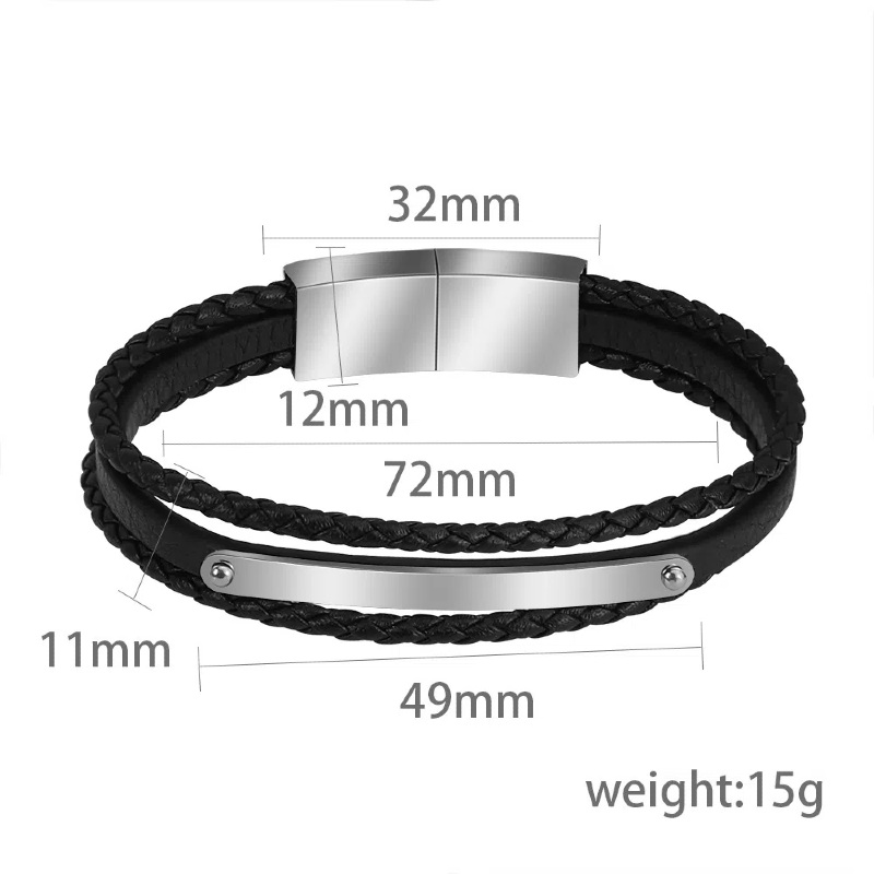Personalized Leather and Steel Bracelet for Men