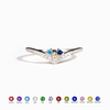 Personalized Crown Birthstone Ring - Custom 1-5 Zirconia V-Shaped Ring - S925 Sterling Silver Minimalist Stackable Ring
