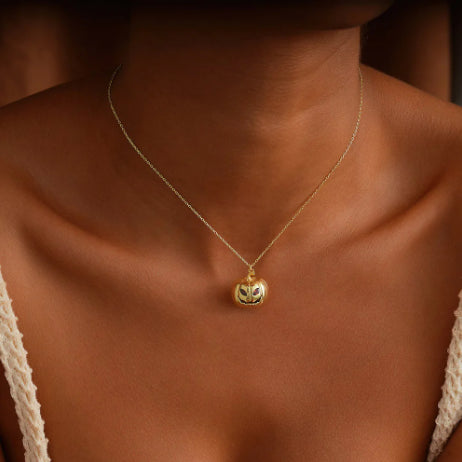 Personalized Birthstone Filled Pumpkin Necklace, 3D Spooky Pumpkin Necklace