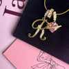 Personalized Letter Necklace with Pink Zircon Heart - 18K Gold Plated