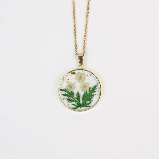 Personalized Birth Flower Necklace, Custom Engraved Circle Pendant with Real Pressed Flower in Resin, Delicate Floral Jewelry Gift for Women