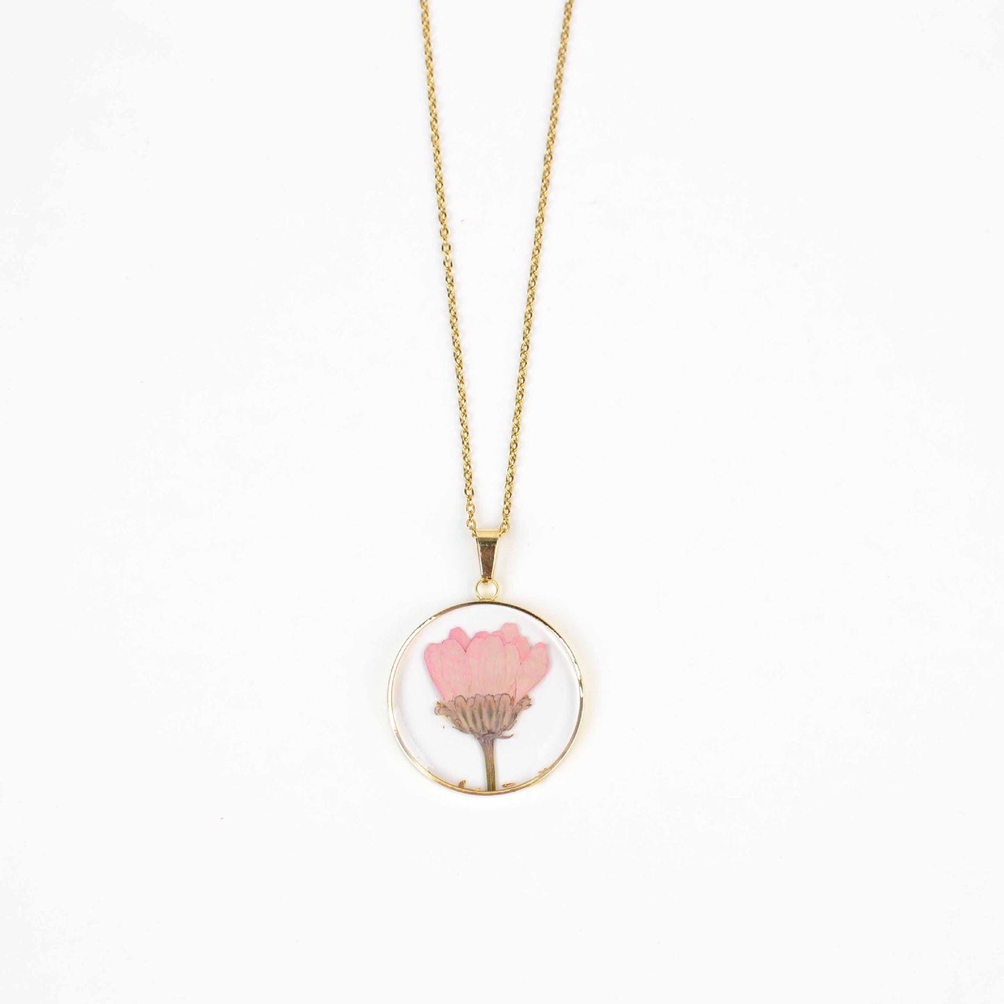Personalized Birth Flower Necklace, Custom Engraved Circle Pendant with Real Pressed Flower in Resin, Delicate Floral Jewelry Gift for Women