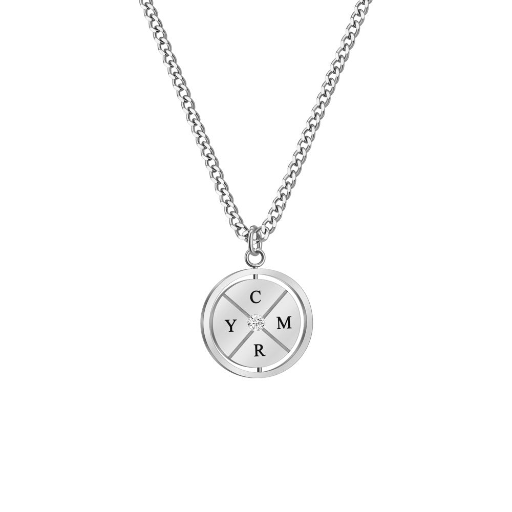 Custom Engraved Compass Necklace With Zircon