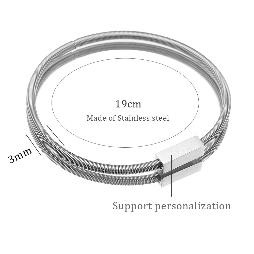 Personalized Stainless Steel Spring Rectangle Nameplate Bracelet