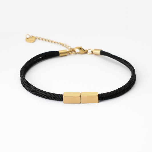 Personalized Double Braided Rope Bracelet - Custom Engraved Stainless Steel Rectangular Bar
