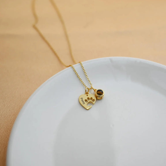 Pet Paw Print Heart Hollow Engraved Name Necklace