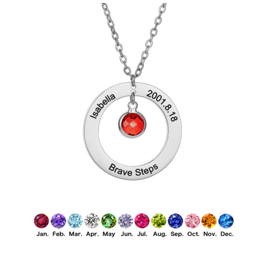 Mom Birthstone Necklace, Personalized Gift for Her, Multiple Birthstone Grandma Necklace, Circle Name Pendant, Birthday gift For Mom