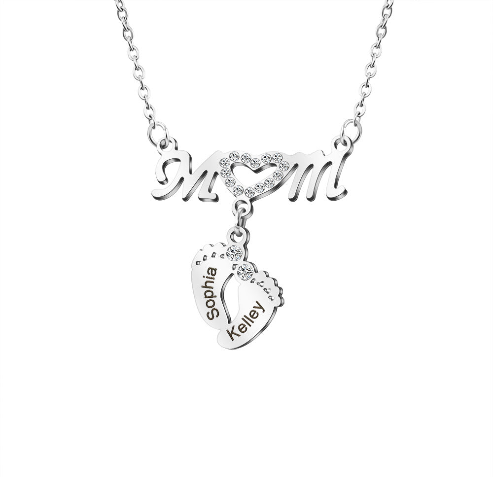 Custom Engraved Necklace Family Feet Mother's Day Gifts
