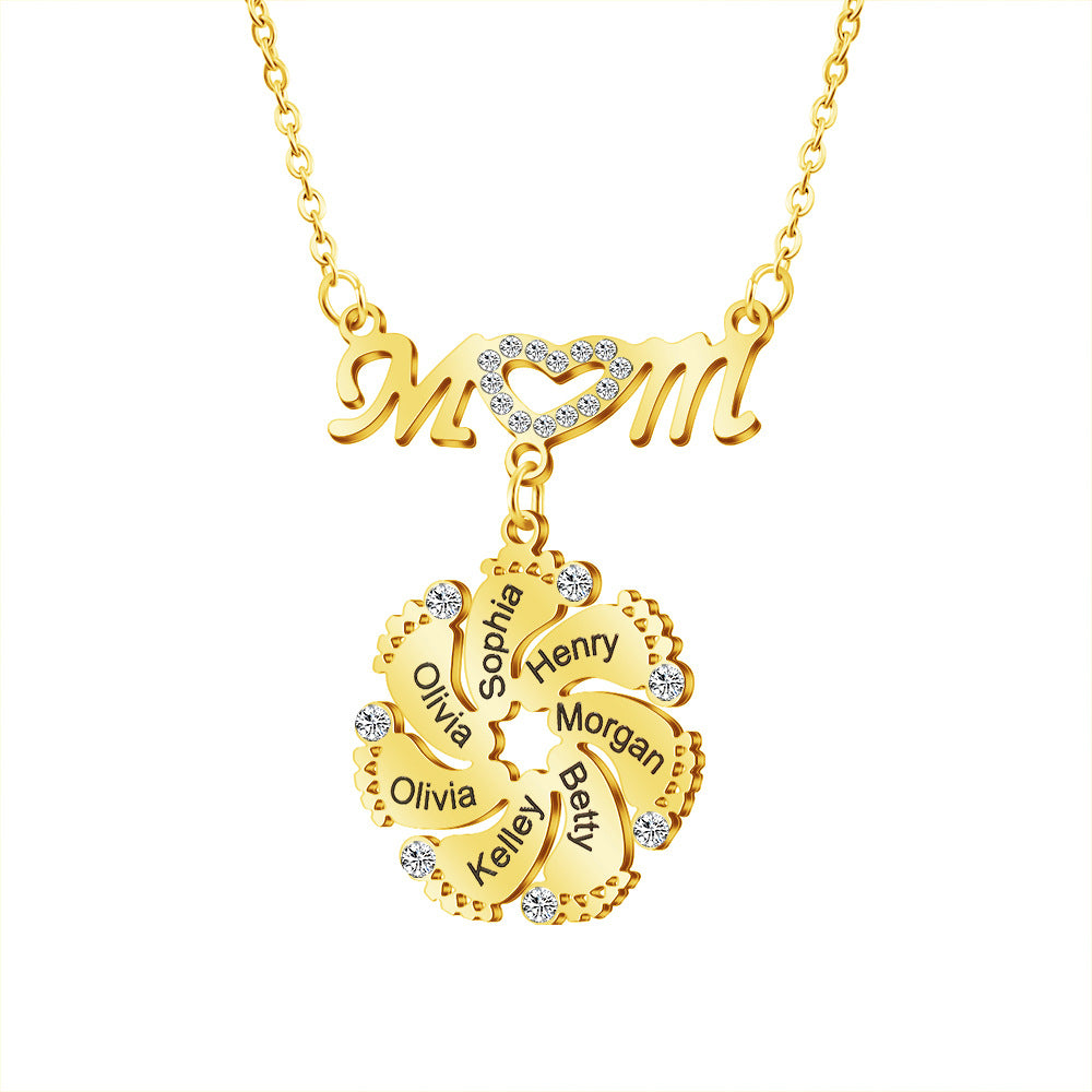 Custom Engraved Necklace Family Feet Mother's Day Gifts