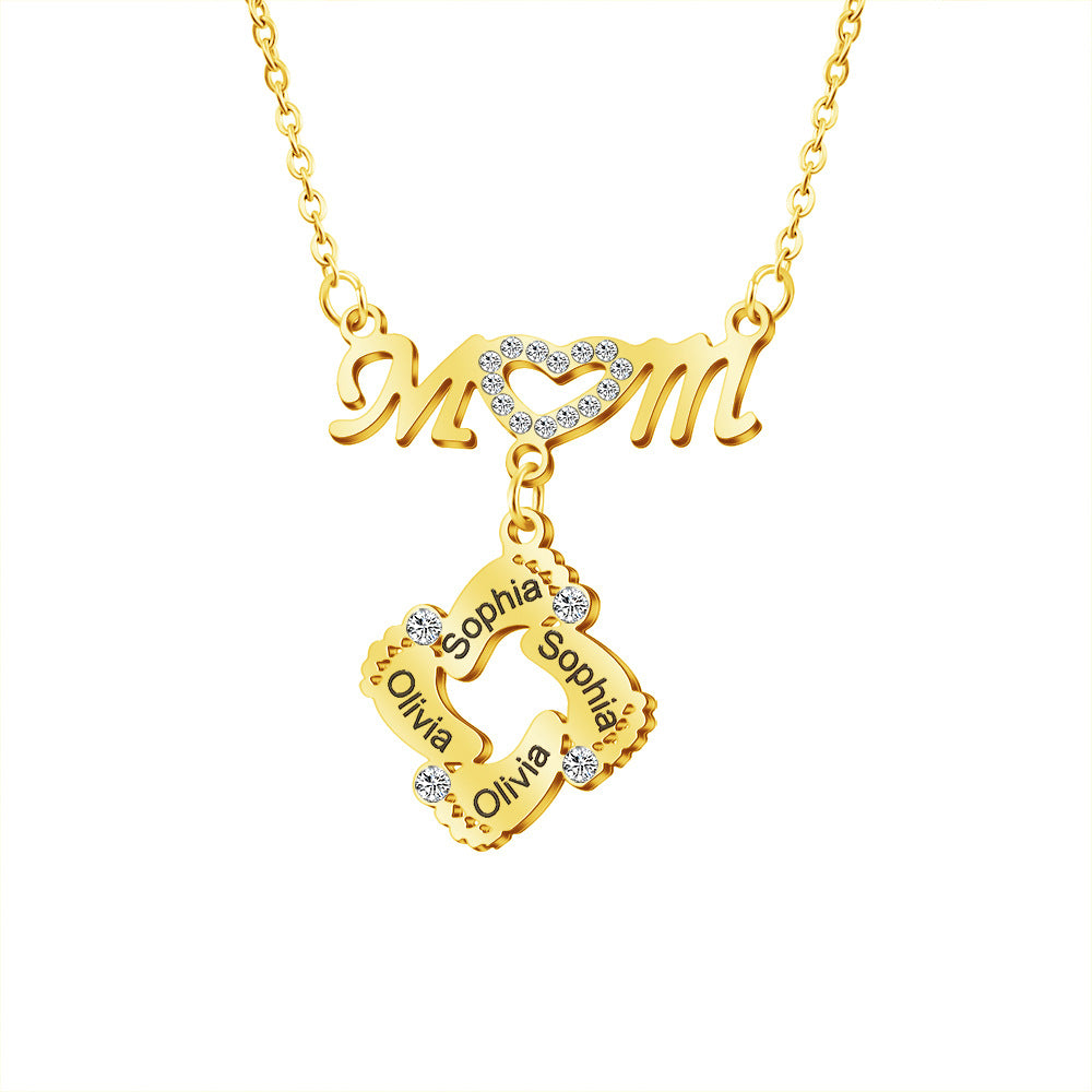Custom Engraved Necklace Family Feet Mother's Day Gifts