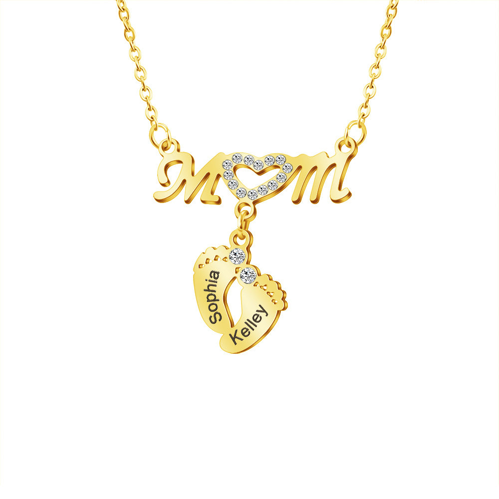 Custom Engraved Necklace Family Feet Mother's Day Gifts