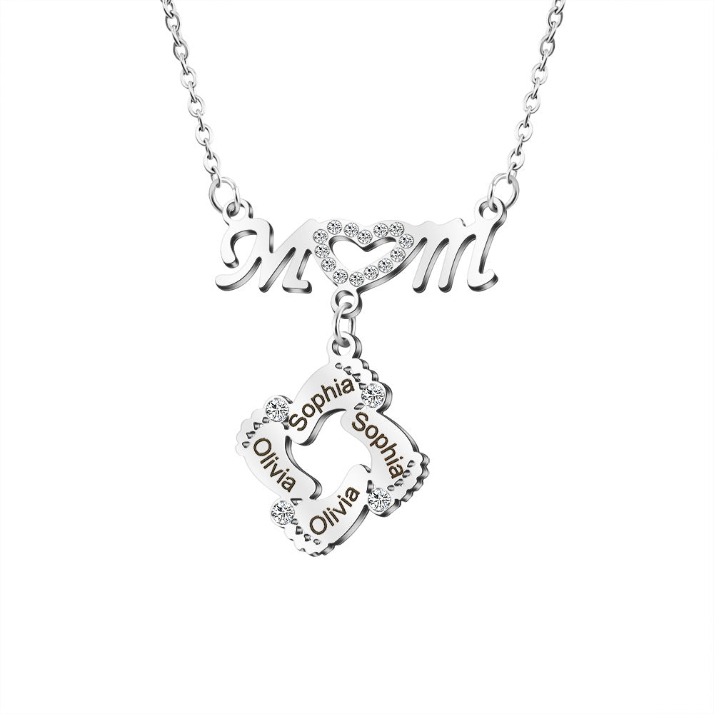 Custom Engraved Necklace Family Feet Mother's Day Gifts