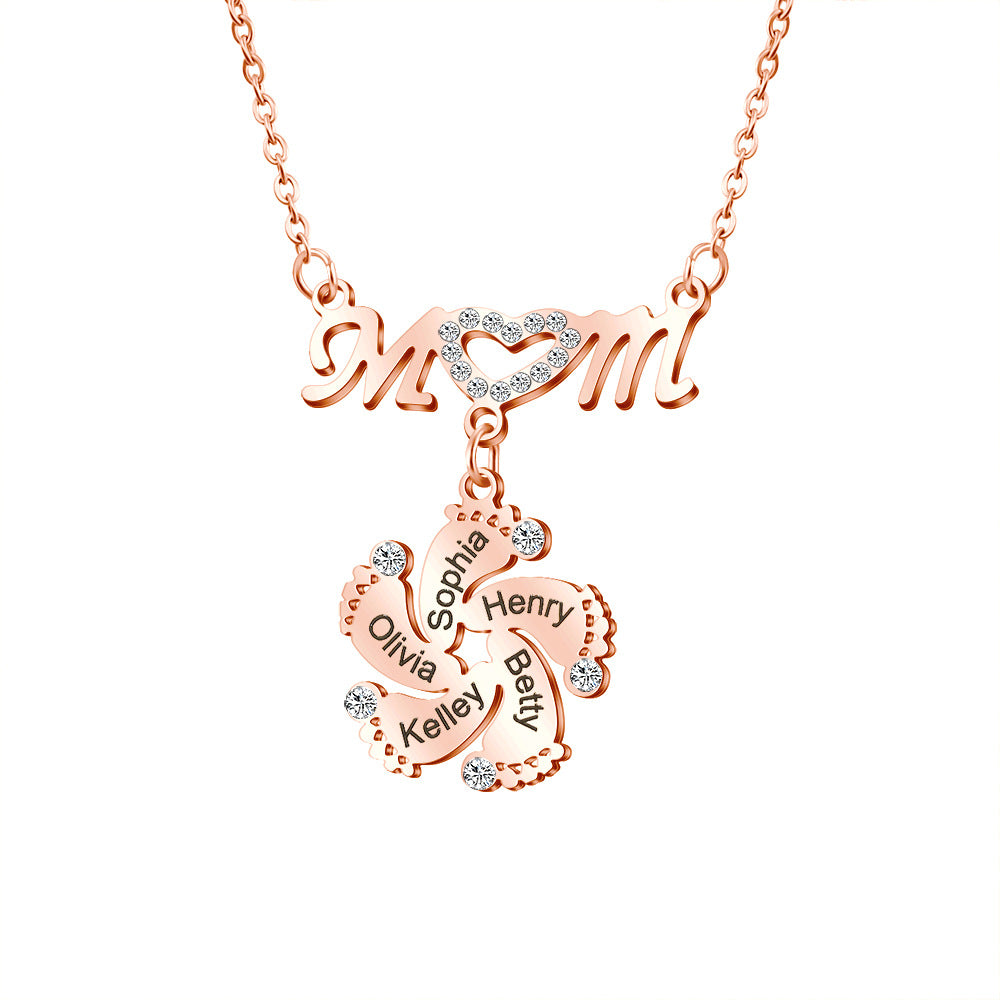 Custom Engraved Necklace Family Feet Mother's Day Gifts