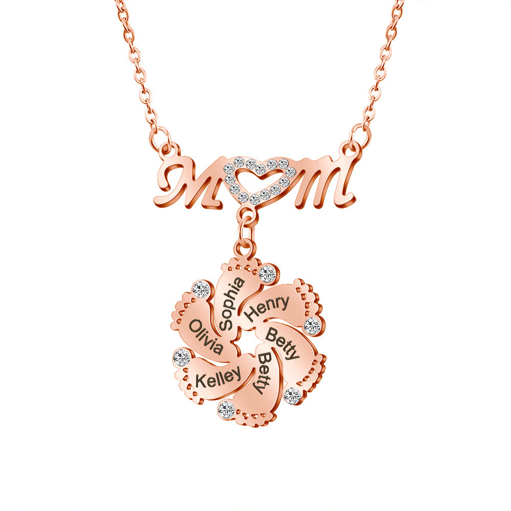 Custom Engraved Necklace Family Feet Mother's Day Gifts