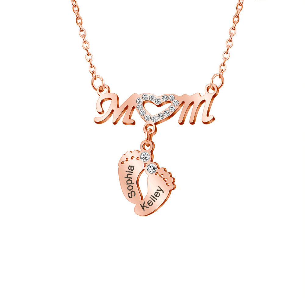 Custom Engraved Necklace Family Feet Mother's Day Gifts