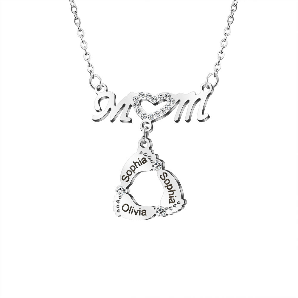 Custom Engraved Necklace Family Feet Mother's Day Gifts