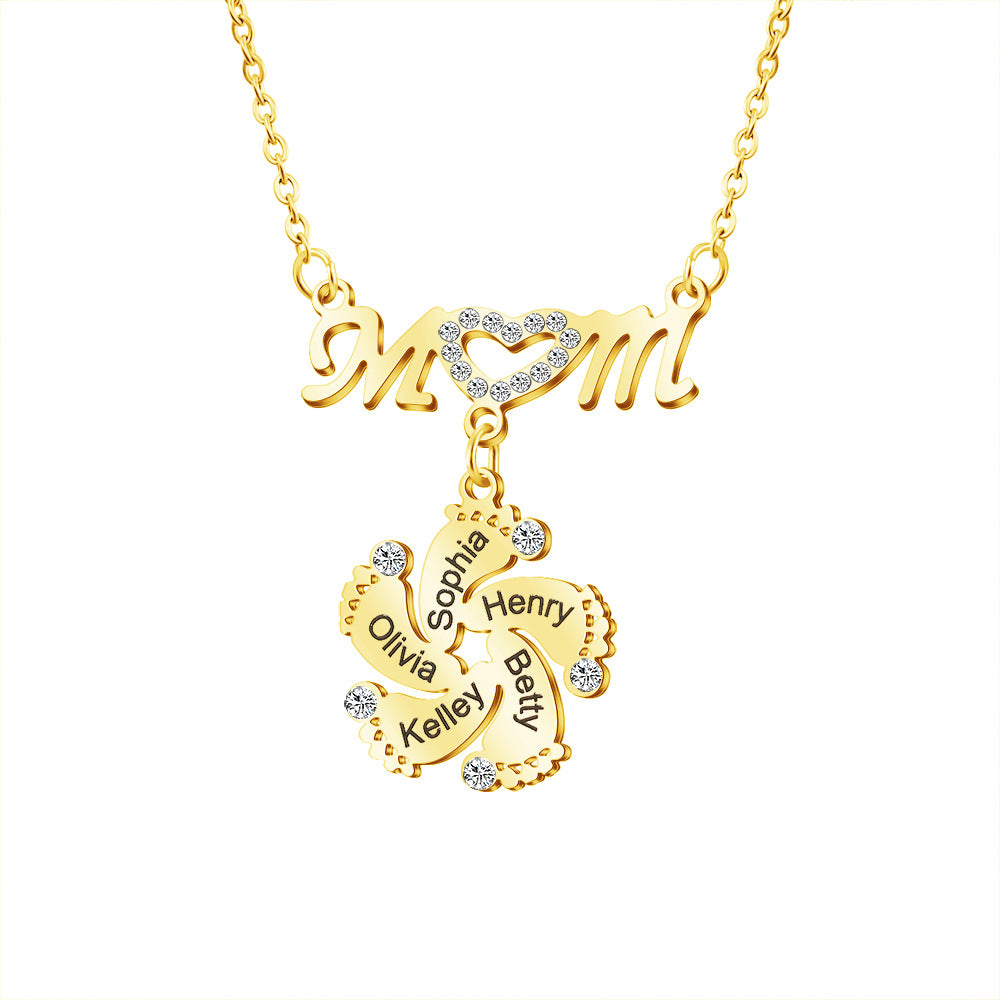 Custom Engraved Necklace Family Feet Mother's Day Gifts