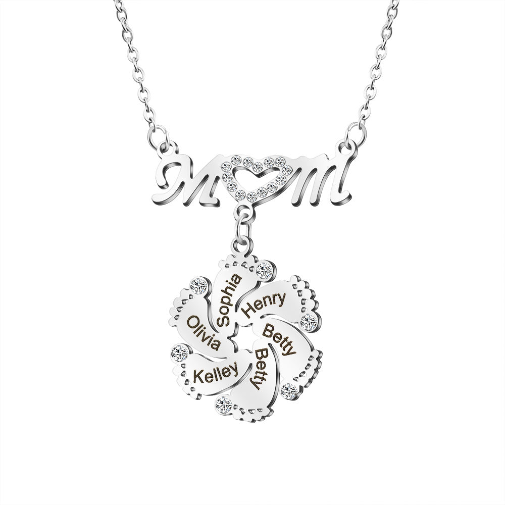 Custom Engraved Necklace Family Feet Mother's Day Gifts