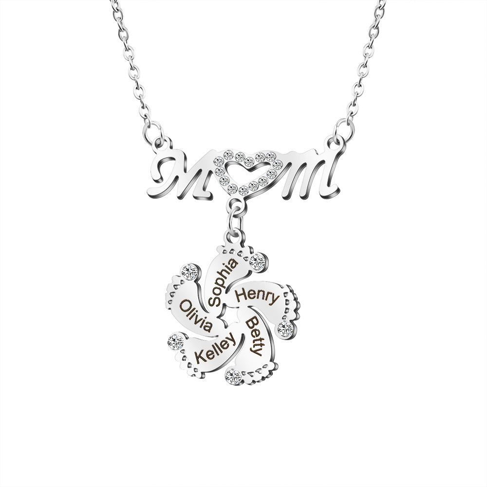 Custom Engraved Necklace Family Feet Mother's Day Gifts