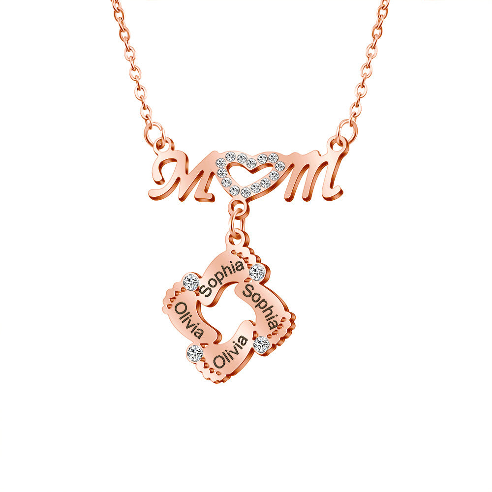 Custom Engraved Necklace Family Feet Mother's Day Gifts