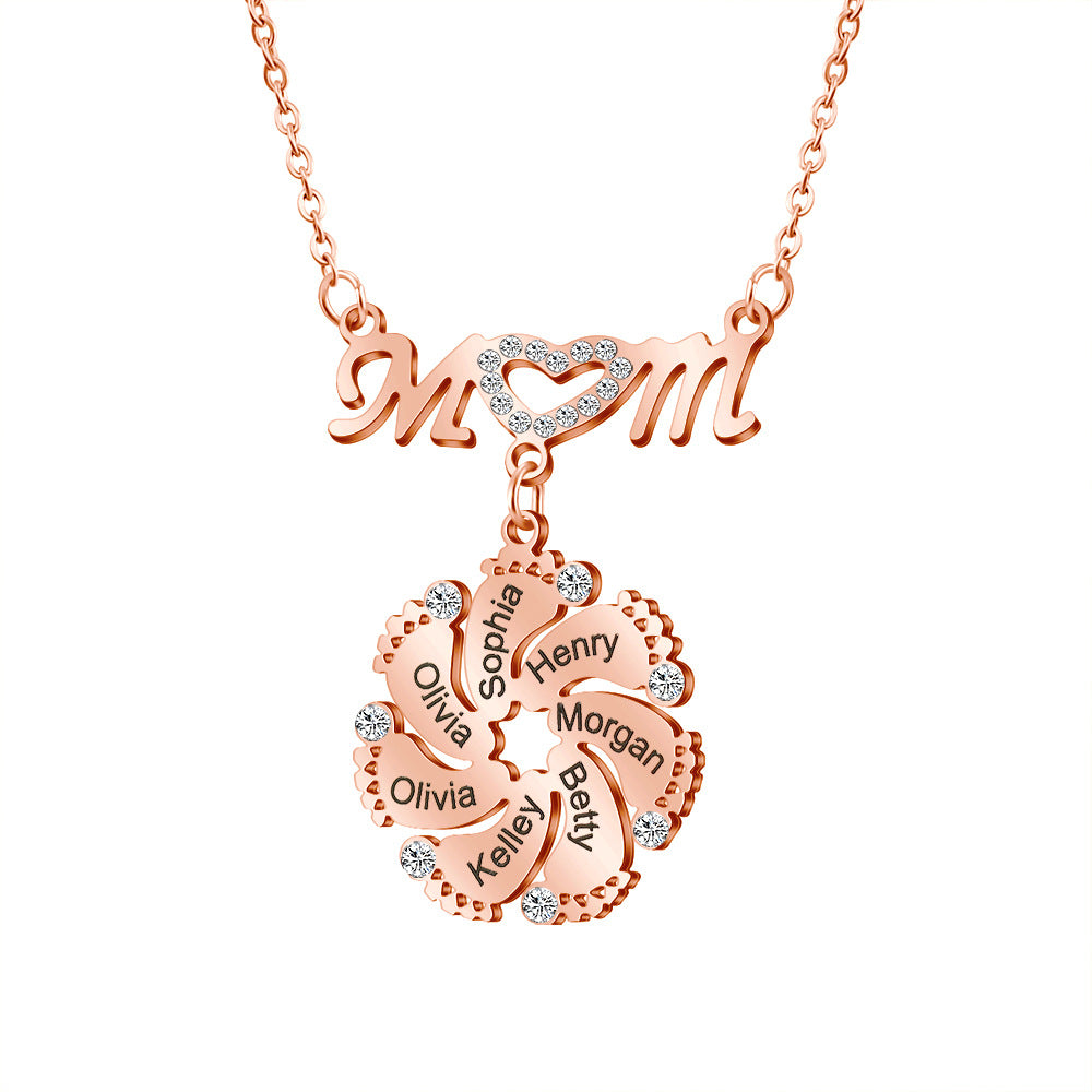 Custom Engraved Necklace Family Feet Mother's Day Gifts