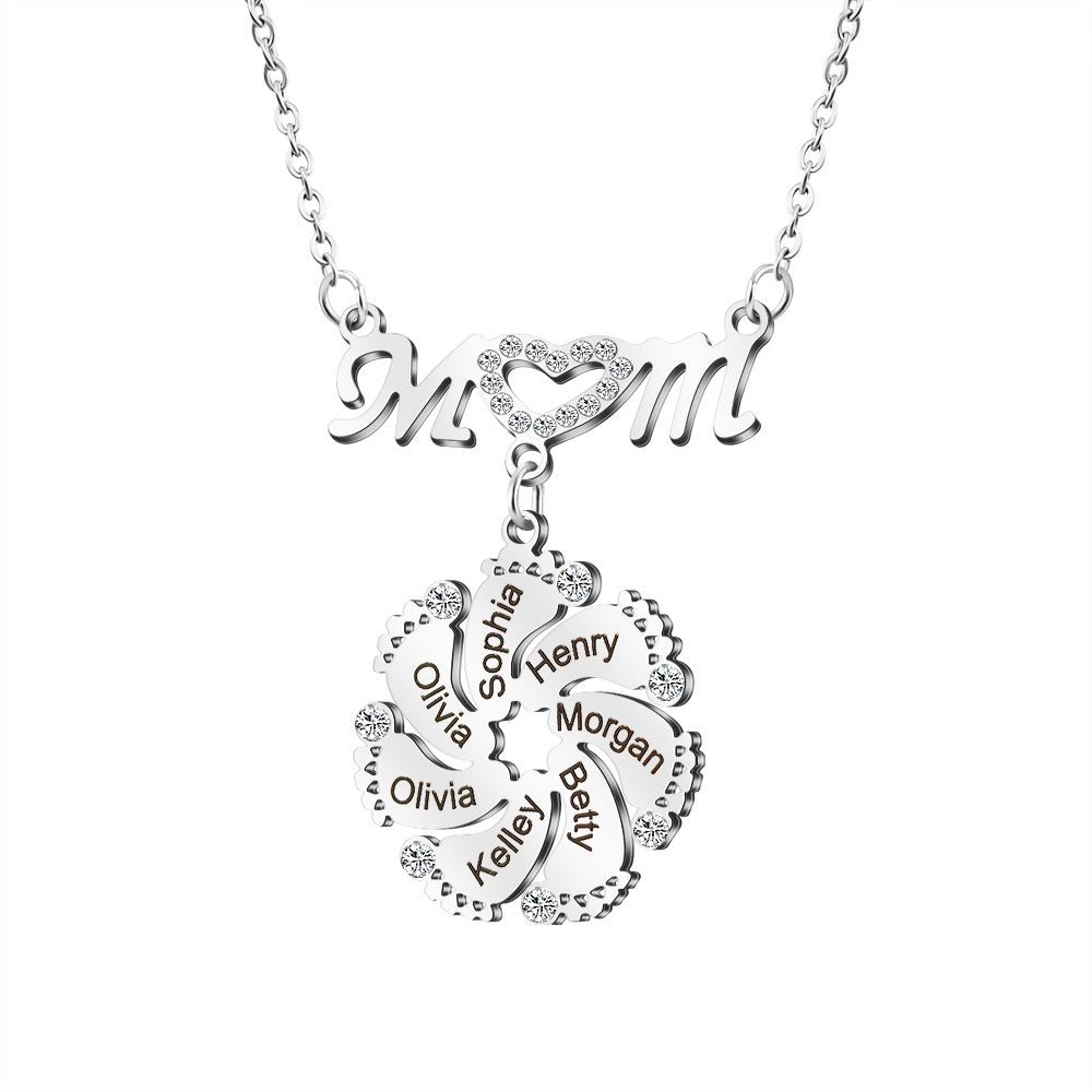 Custom Engraved Necklace Family Feet Mother's Day Gifts