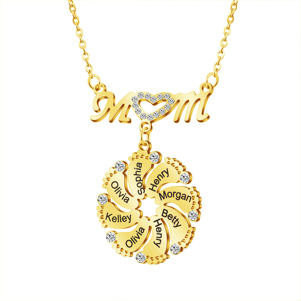 Custom Engraved Necklace Family Feet Mother's Day Gifts