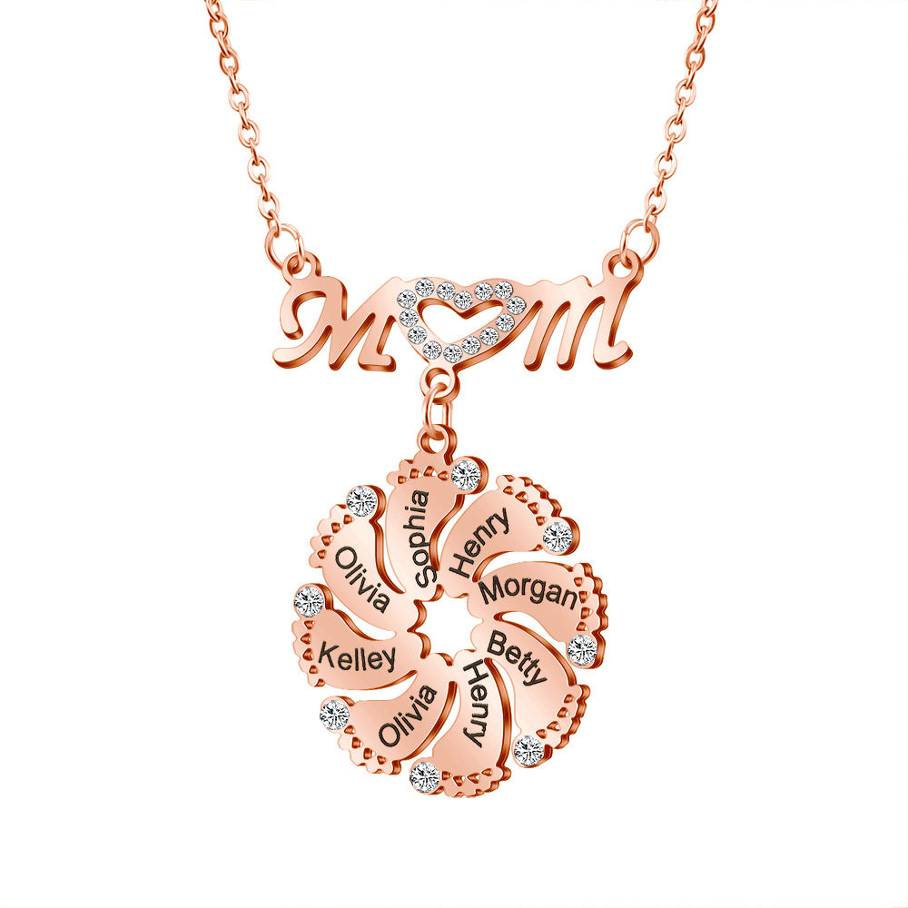 Custom Engraved Necklace Family Feet Mother's Day Gifts
