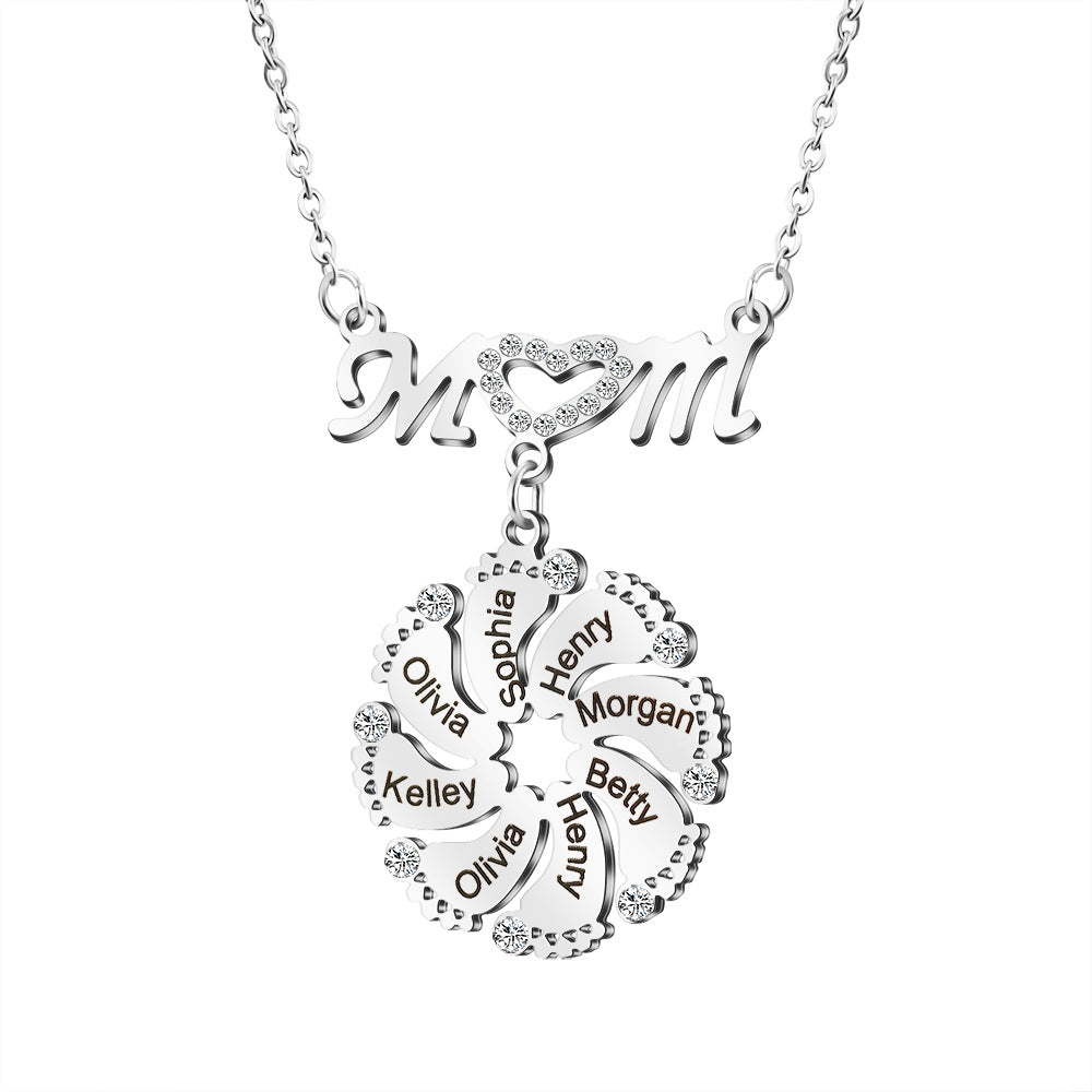 Custom Engraved Necklace Family Feet Mother's Day Gifts