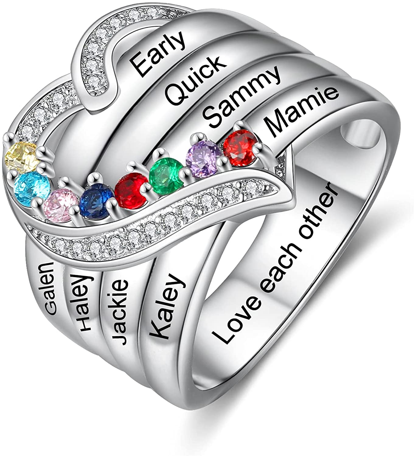 Personalized Birthstone Name Engraving Ring